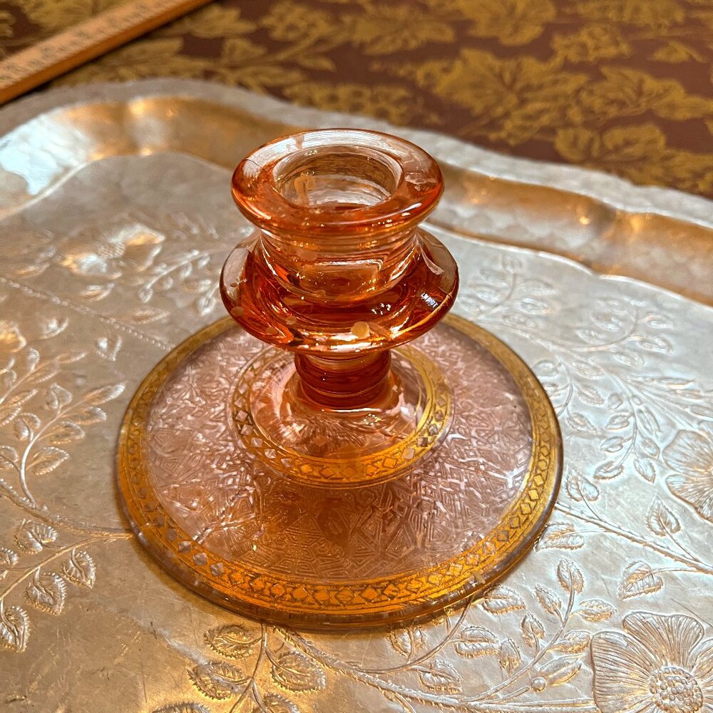 Vintage Pink Depression Glass Candle.Holder.